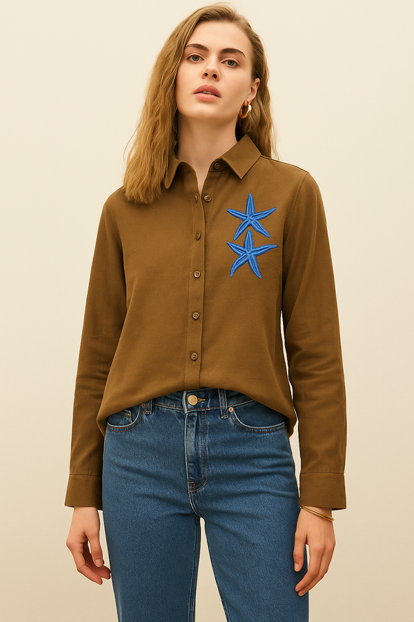 Broderie Brown Shirt