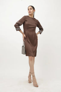 Crystal Bloom Coffee Dress