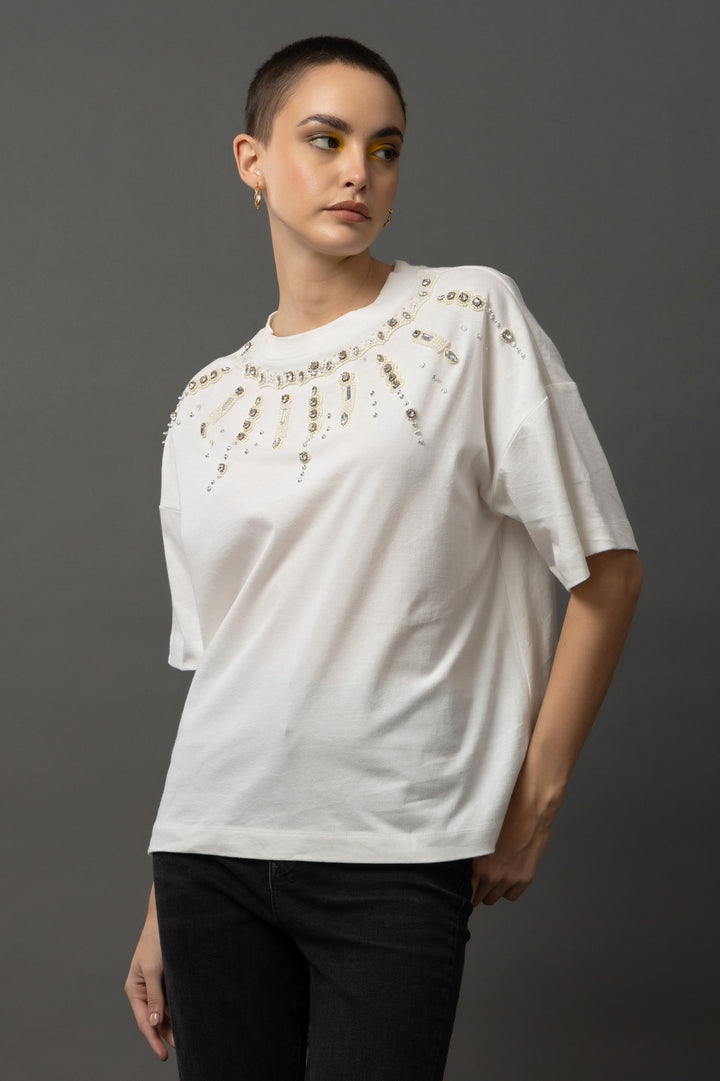 Luminous Noir White T-Shirt - Diwaah.com