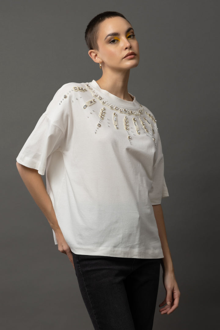 Luminous Noir White T-Shirt - Diwaah.com