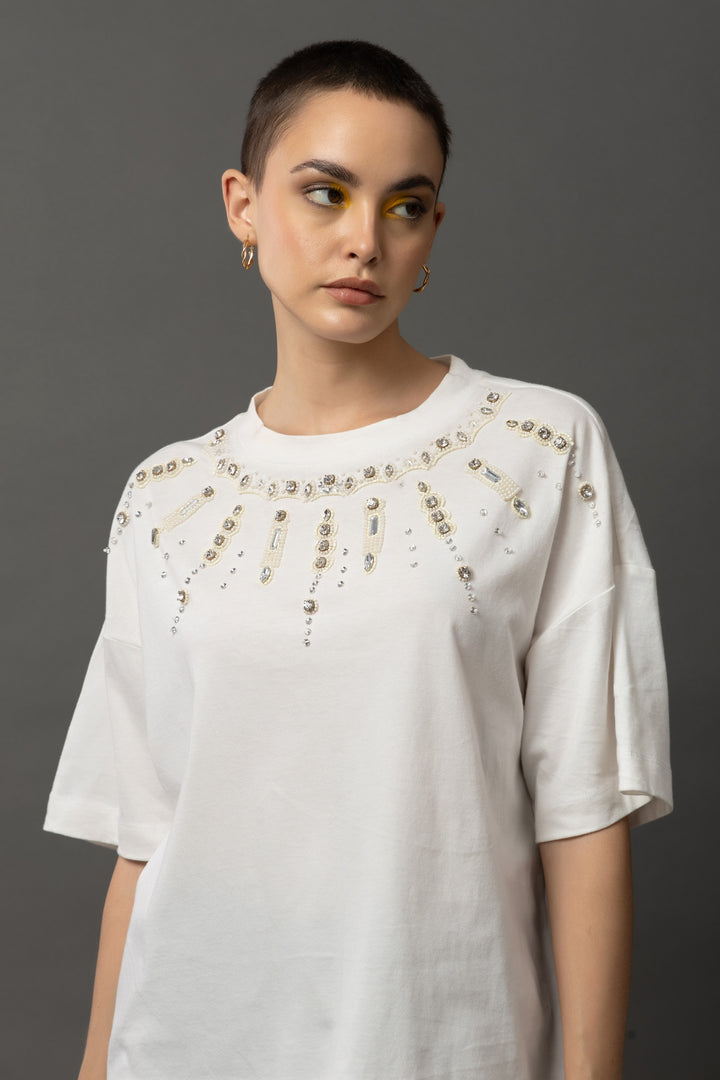 Luminous Noir White T-Shirt - Diwaah.com