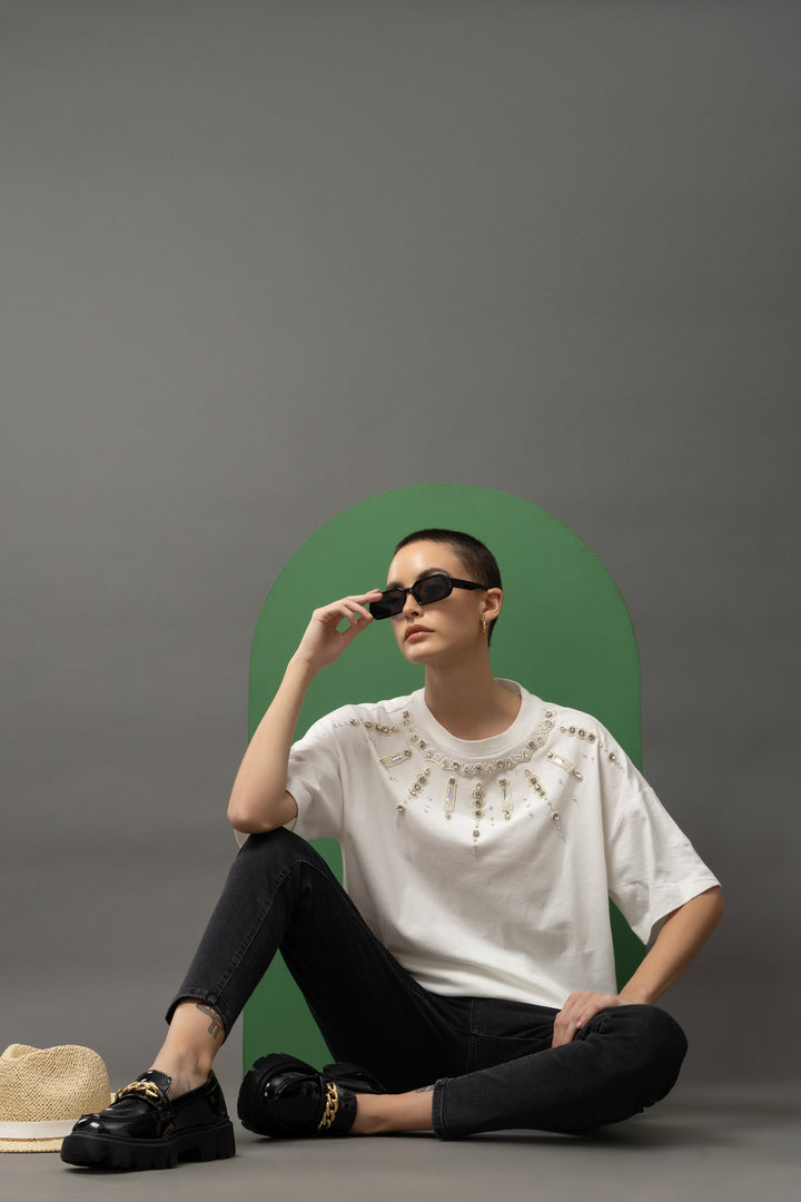 Luminous Noir White T-Shirt - Diwaah.com