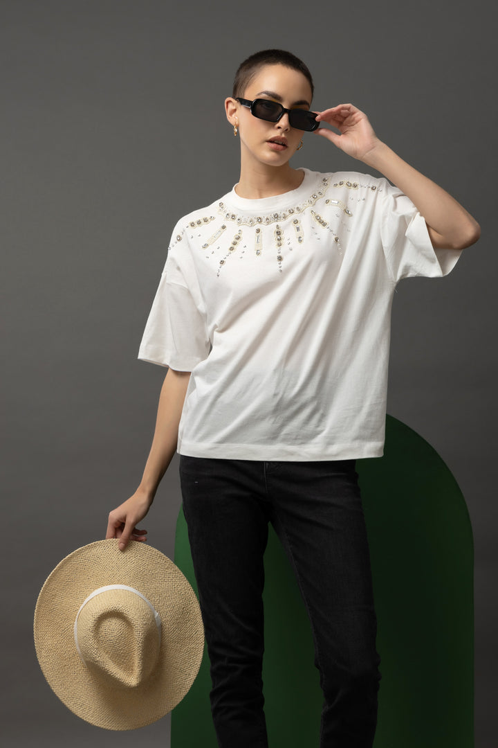Luminous Noir White T-Shirt - Diwaah.com